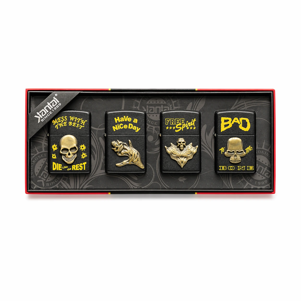 Jantai Skull Design Metal Windproof Lighter Set 4 Piece Collection