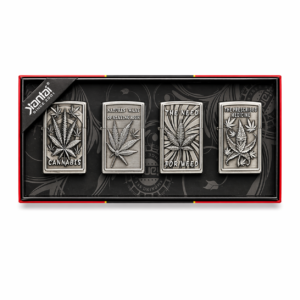 Jantai Silver Cannabis Leaf Engraved Metal Windproof Lighter Set 4 Piece Collection