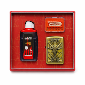 Jantai Complete Smoking Kit Antique Gold Cannabis Metal Lighter with Fluid and Accessories