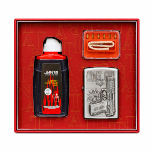 Jantai Craft Gun Engraved Metal Lighter Kit with Fluid Flints and Wick Accessories