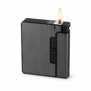 All-in-One Metal Cigarette Case with Built-in Lighter Brushed Steel Finish