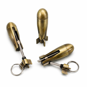 Metal Bullet Keychain Lighter Pull Out Flint Refillable Vintage Finish