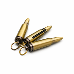 Metal Bullet Keychain Lighter Pull Out Flint Refillable Brass Finish