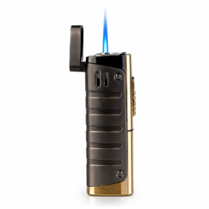 Windproof Torch Lighter Dual Tone Metal Design Refillable Butane Flame