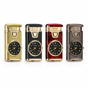 Luxury Clock Design Torch Lighter Refillable Windproof Metal Finish