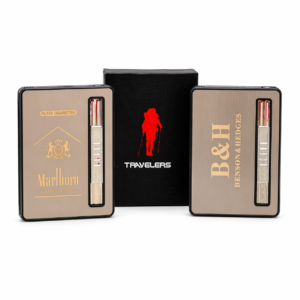 Luxury Brushed Metal Cigarette Case with Viewing Window & Gift Box