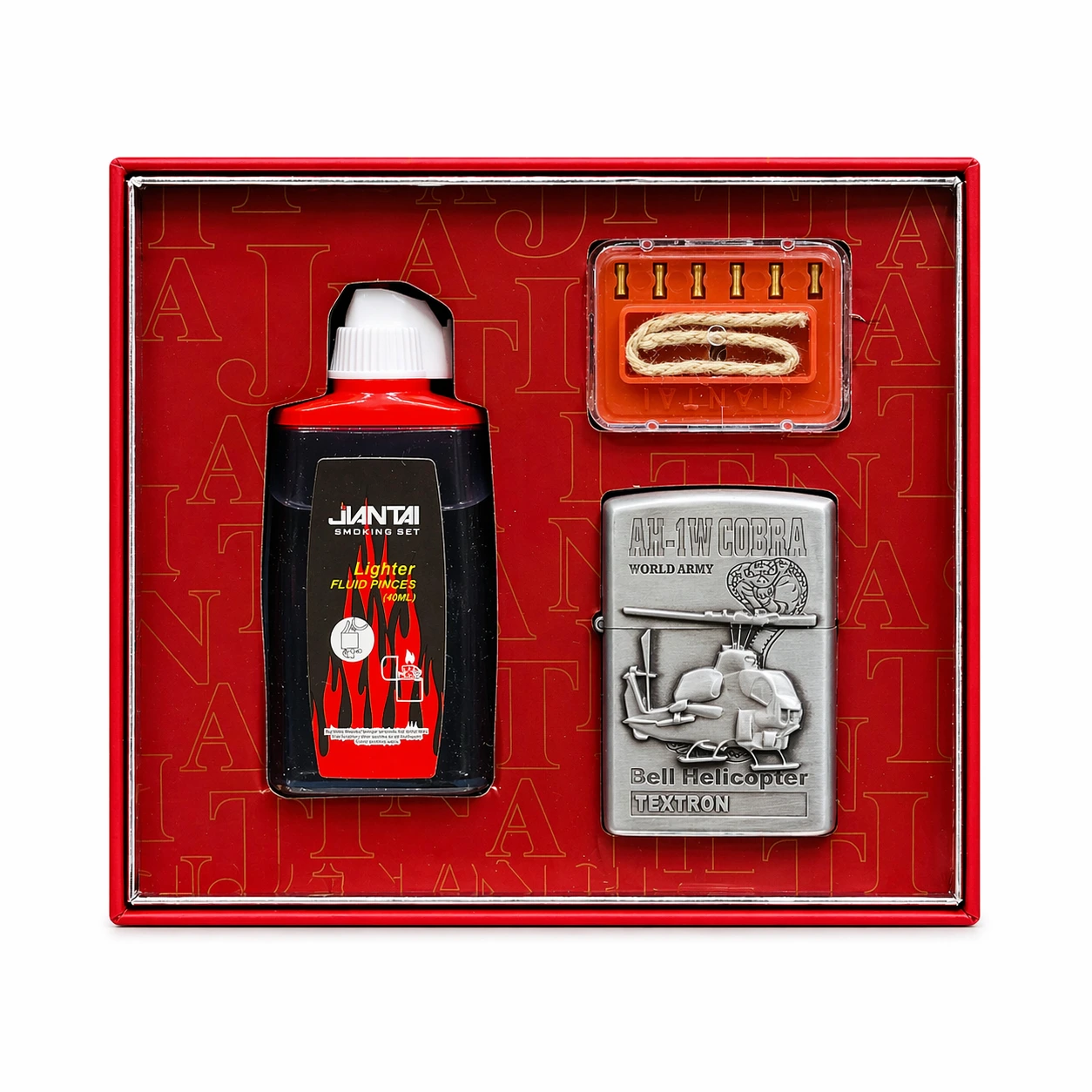 Jantai Military Helicopter Engraved Metal Lighter Kit with Fluid Flints and Wick