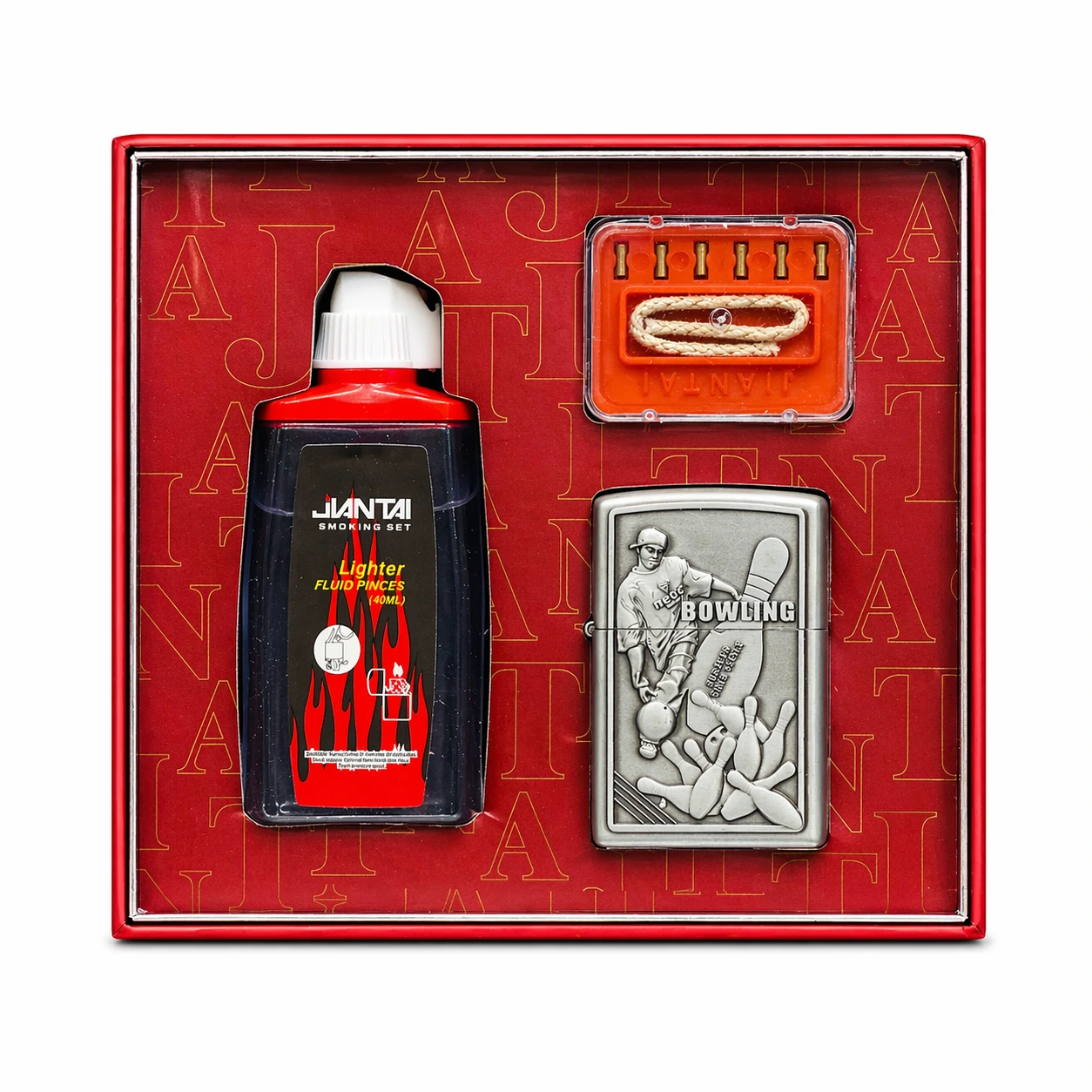 Jantai Bowling Theme Engraved Metal Lighter Kit with Fluid Flints and Wick