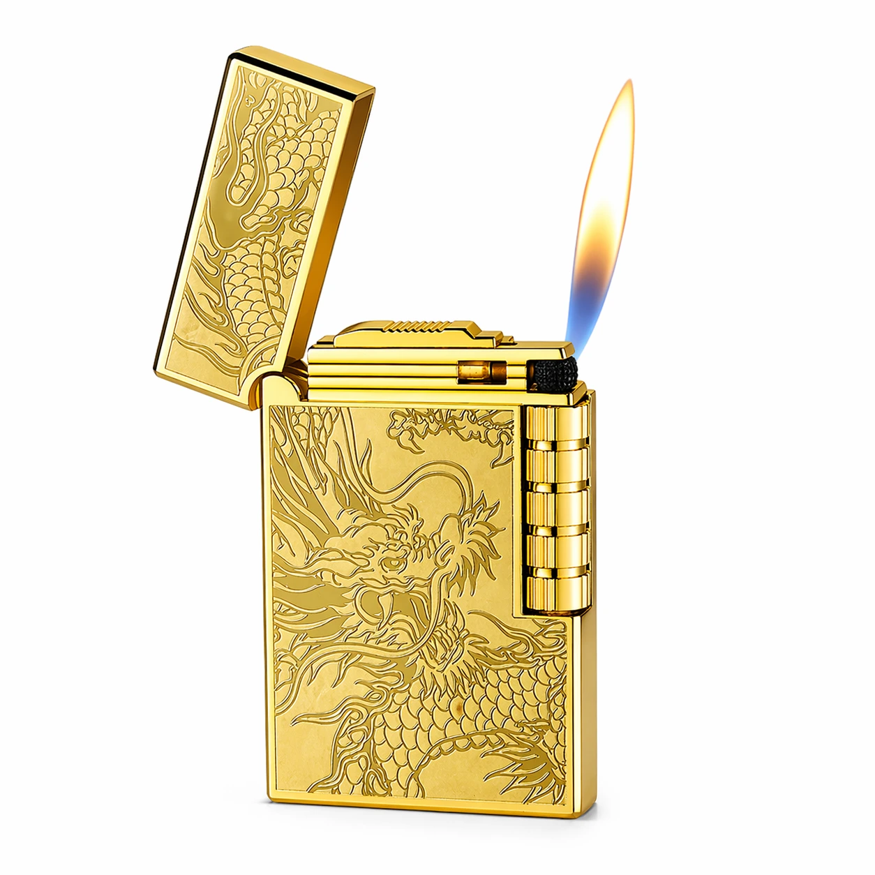 Premium Gold Dragon Engraved Metal Lighter Classic Windproof Flame Design