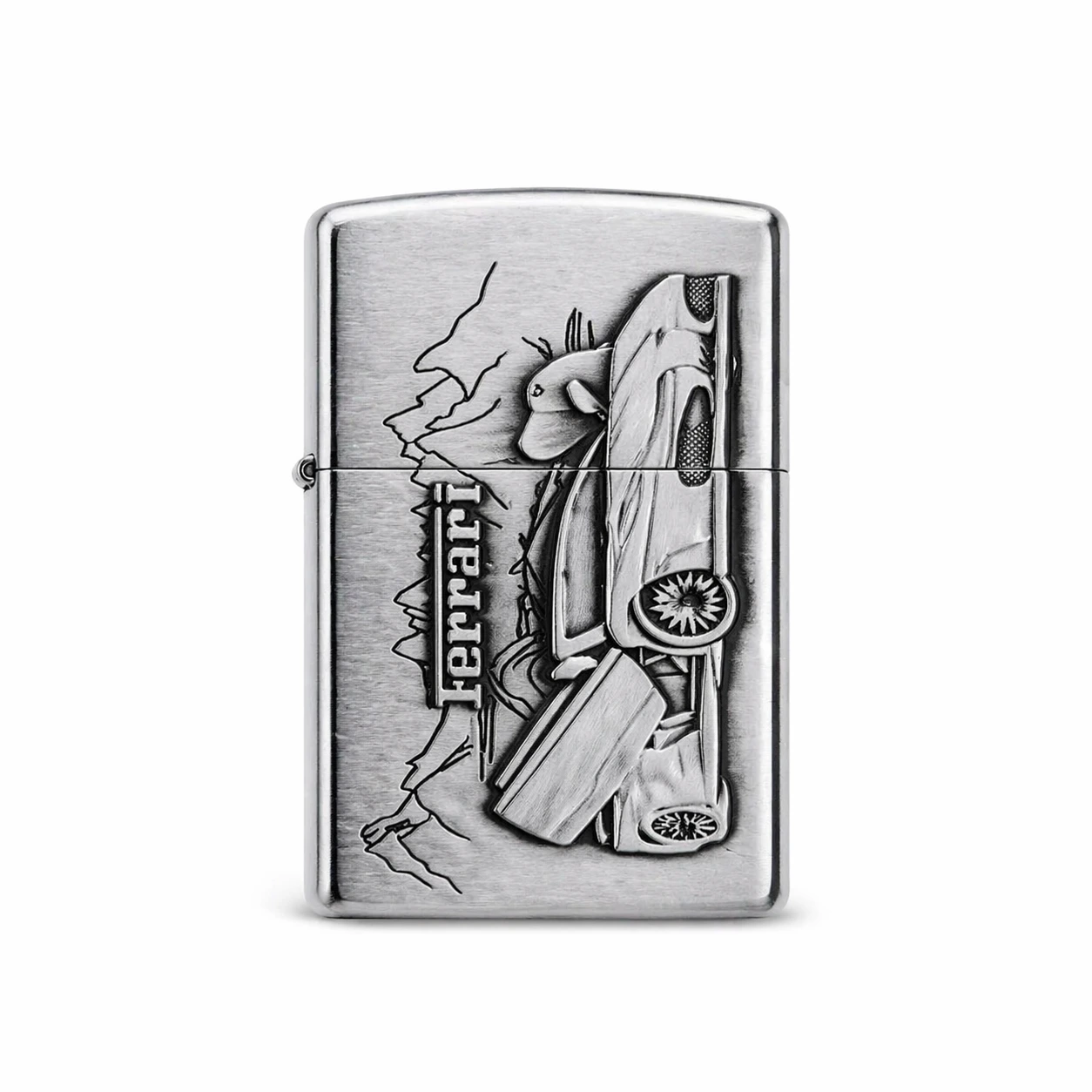 Ferrari Inspired Sports Car Engraved Metal Lighter Silver Finish