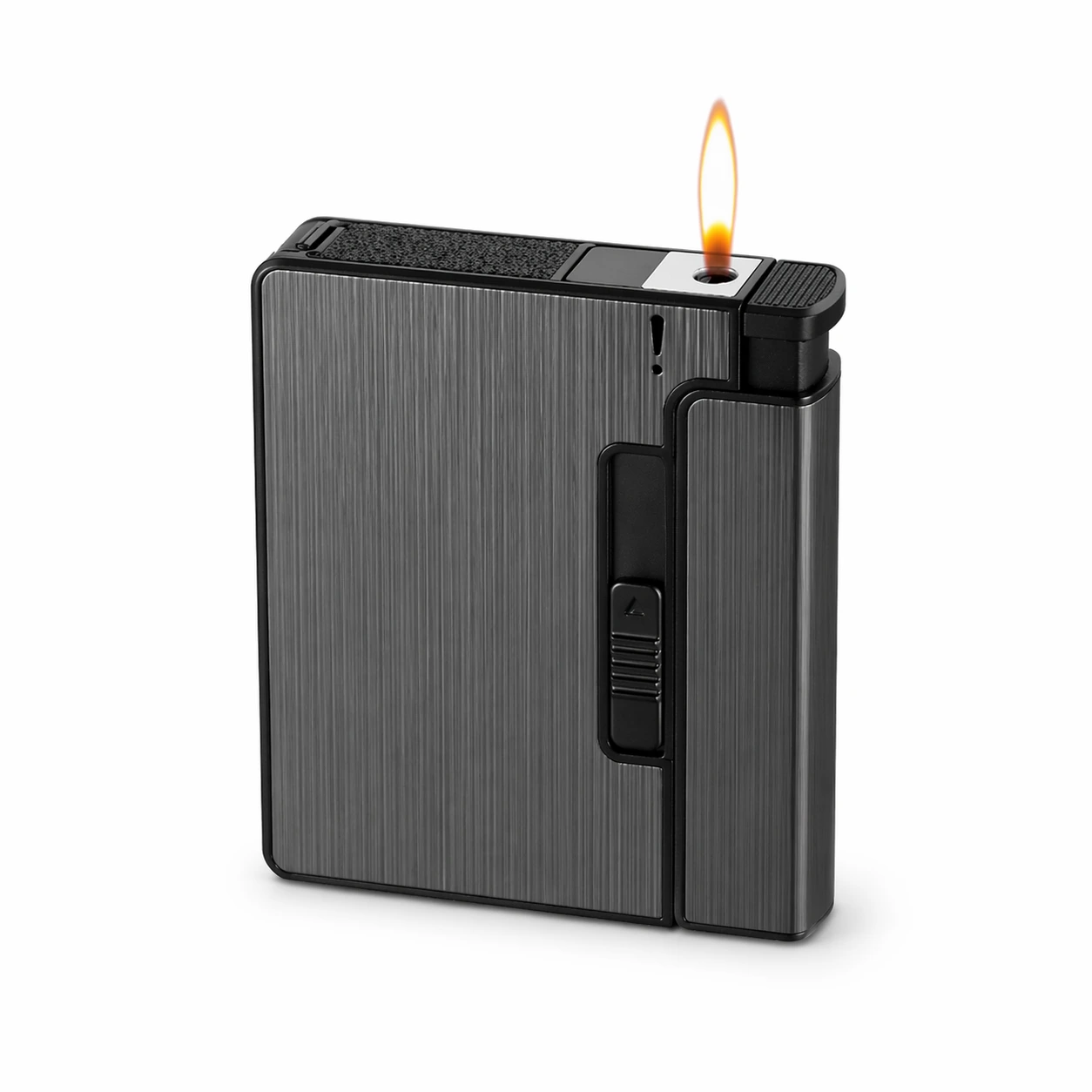 All-in-One Metal Cigarette Case with Built-in Lighter Brushed Steel Finish