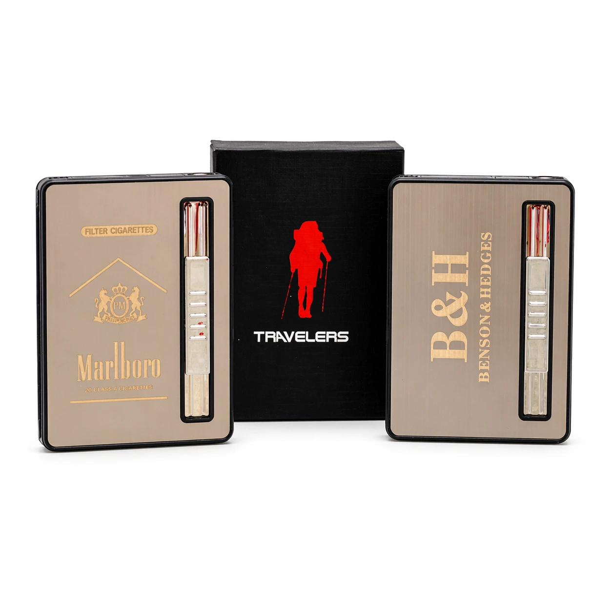 Luxury Brushed Metal Cigarette Case with Viewing Window & Gift Box