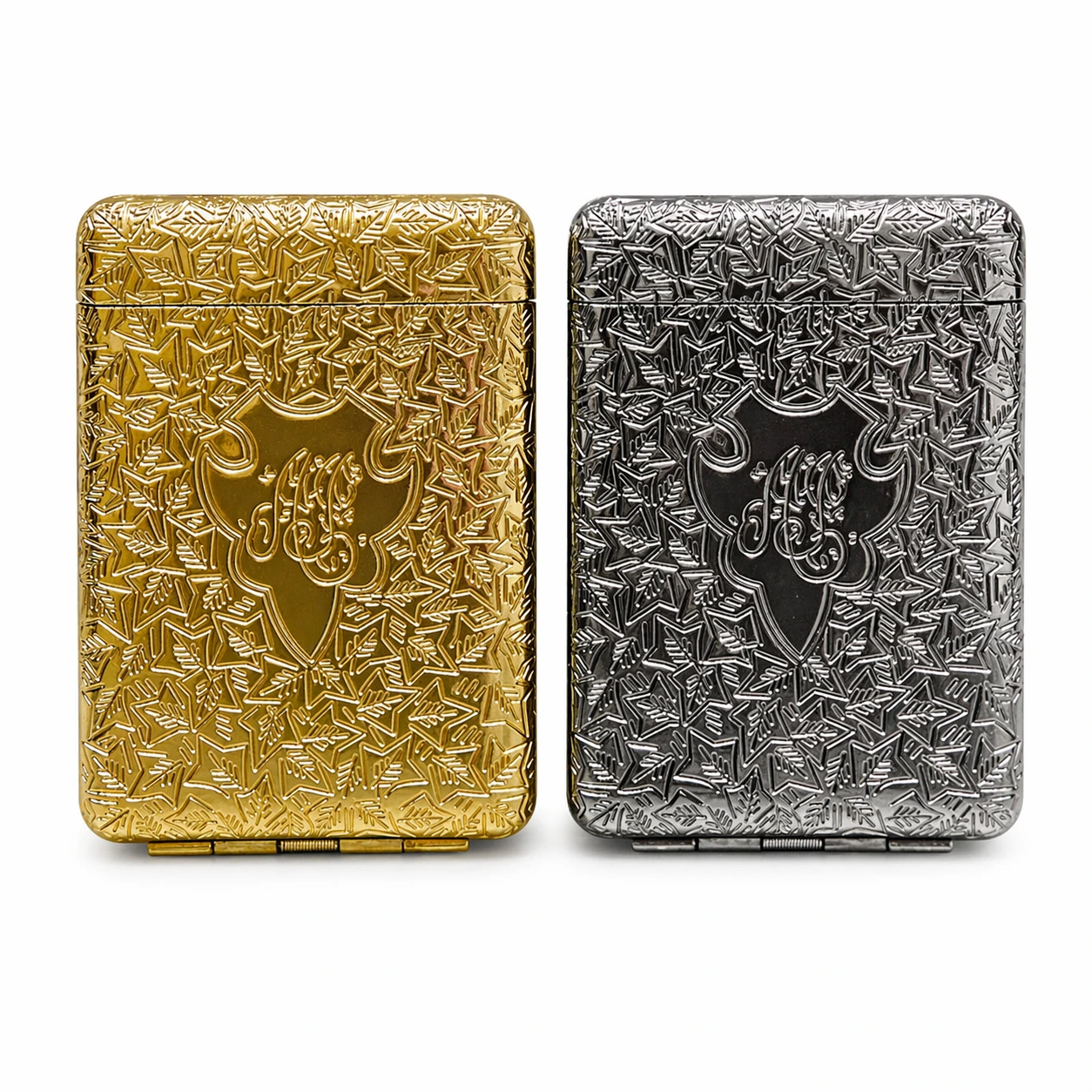 Premium Engraved Metal Cigarette Case Gold & Silver Finish